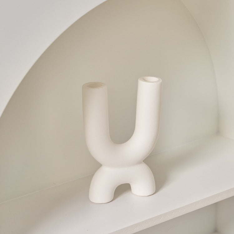 Candle Holder White Matte Ceramic U-Shaped