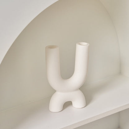 Candle Holder White Matte Ceramic U-Shaped