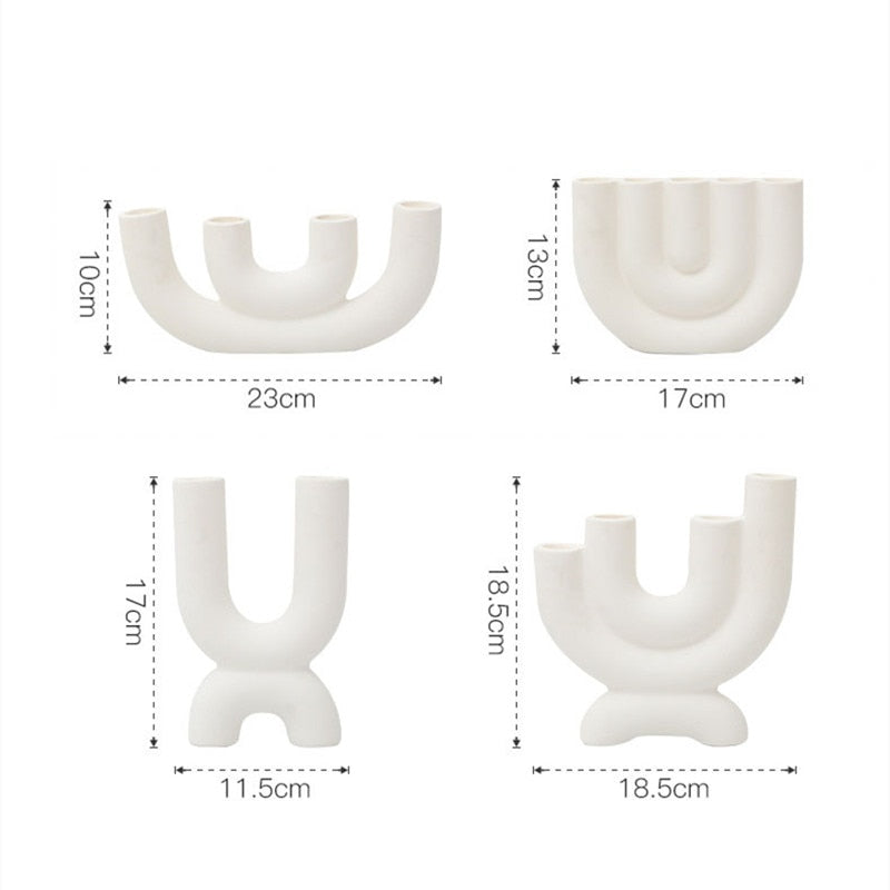 Candle Holder White Matte Ceramic U-Shaped