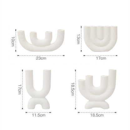 Candle Holder White Matte Ceramic U-Shaped