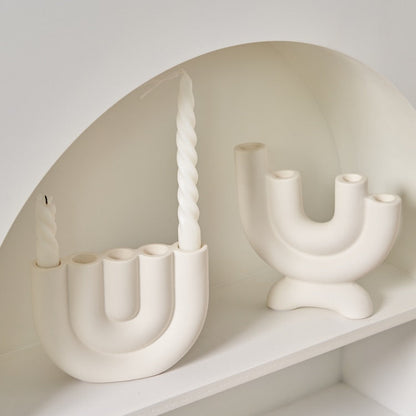Candle Holder White Matte Ceramic U-Shaped