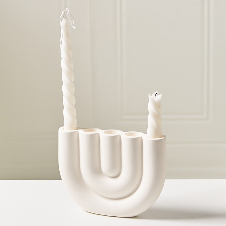 Candle Holder White Matte Ceramic U-Shaped