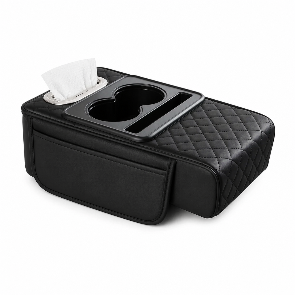 Car Armrest Cushion Padded Cup Holder & Storage