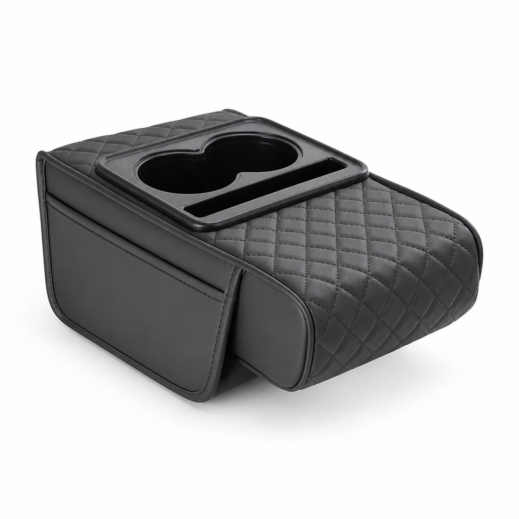 Car Armrest Cushion Padded Cup Holder & Storage