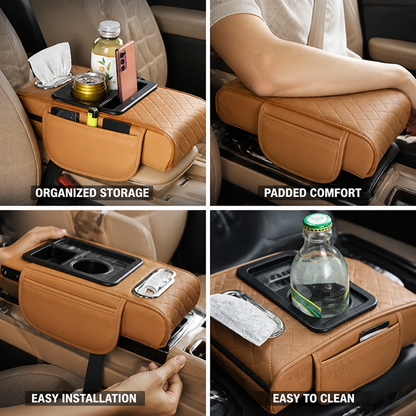 Car Armrest Cushion Padded Cup Holder & Storage