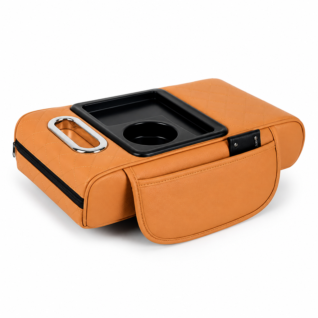 Car Armrest Cushion Padded Cup Holder & Storage