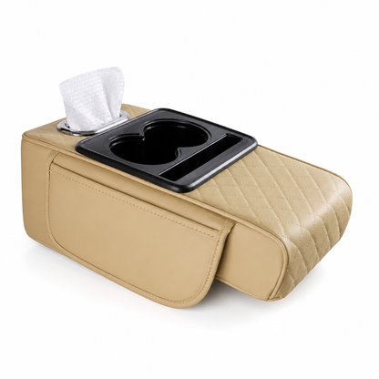 Car Armrest Cushion Padded Cup Holder & Storage
