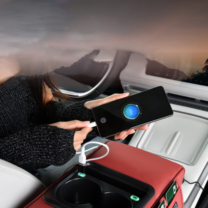 Car Center Armrest USB & USB-C Charging Cup Holder