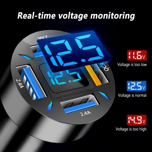 Car Charger USB-C PD 66W & LED Voltmeter