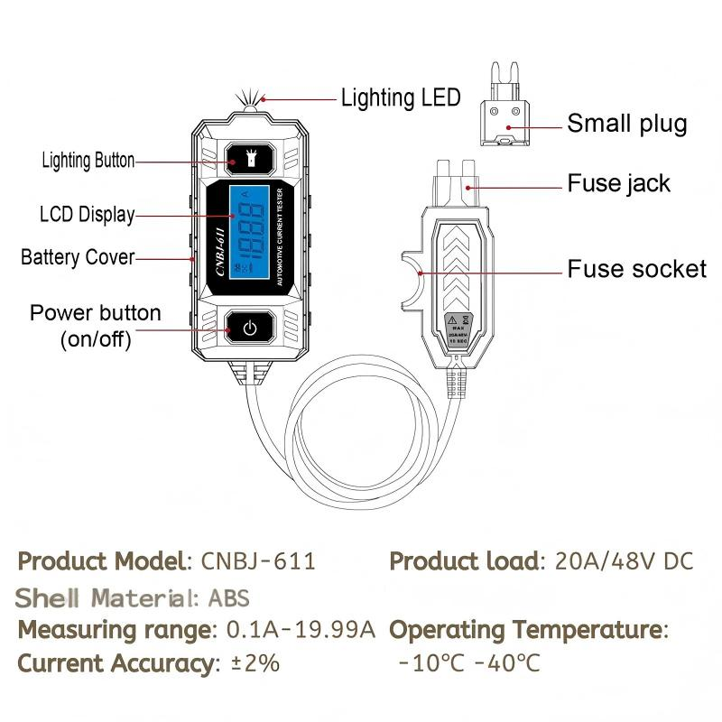 Car Current Tester Plug-And-Play Backlit Display & LED Light