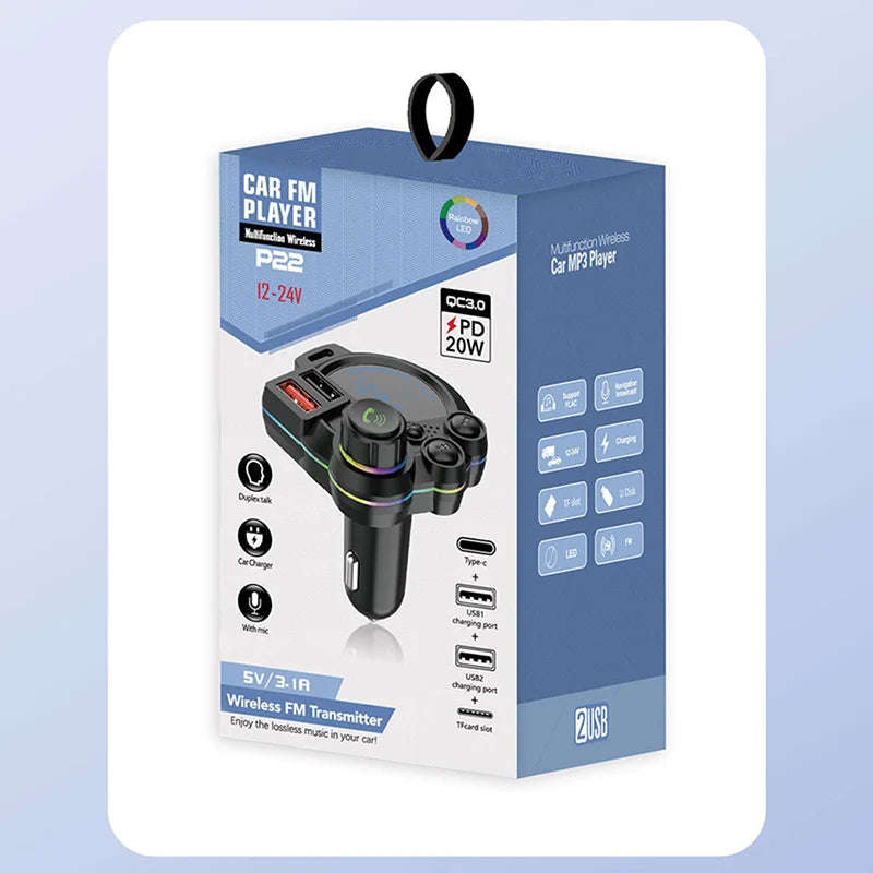 Car FM Transmitter Hands-Free Bluetooth 5.3 Dual Fast-Charge USB