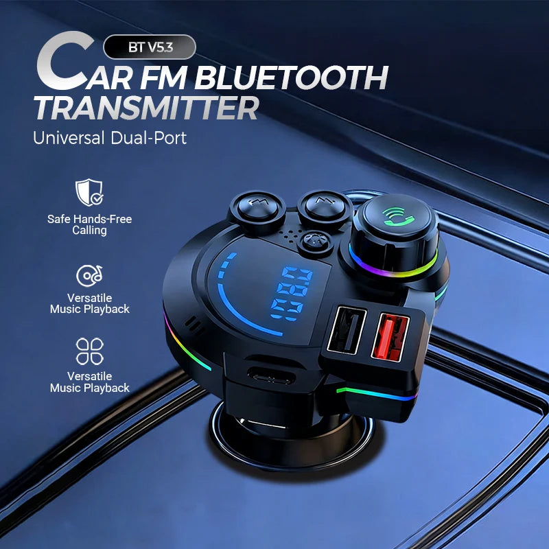 Car FM Transmitter Hands-Free Bluetooth 5.3 Dual Fast-Charge USB
