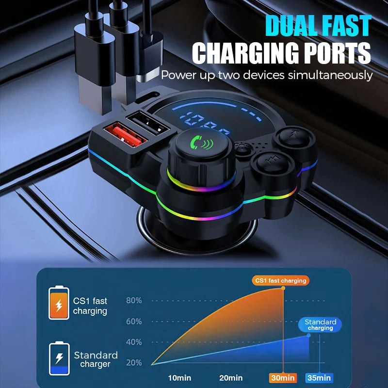 Car FM Transmitter Hands-Free Bluetooth 5.3 Dual Fast-Charge USB