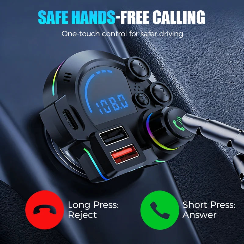 Car FM Transmitter Hands-Free Bluetooth 5.3 Dual Fast-Charge USB