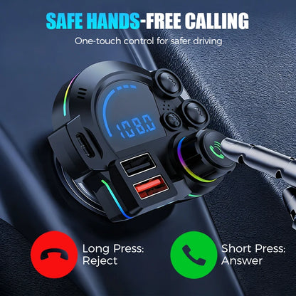 Car FM Transmitter Hands-Free Bluetooth 5.3 Dual Fast-Charge USB