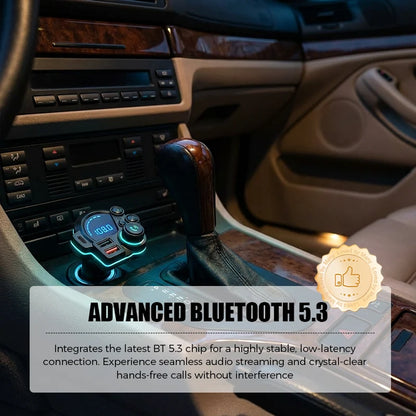 Car FM Transmitter Hands-Free Bluetooth 5.3 Dual Fast-Charge USB