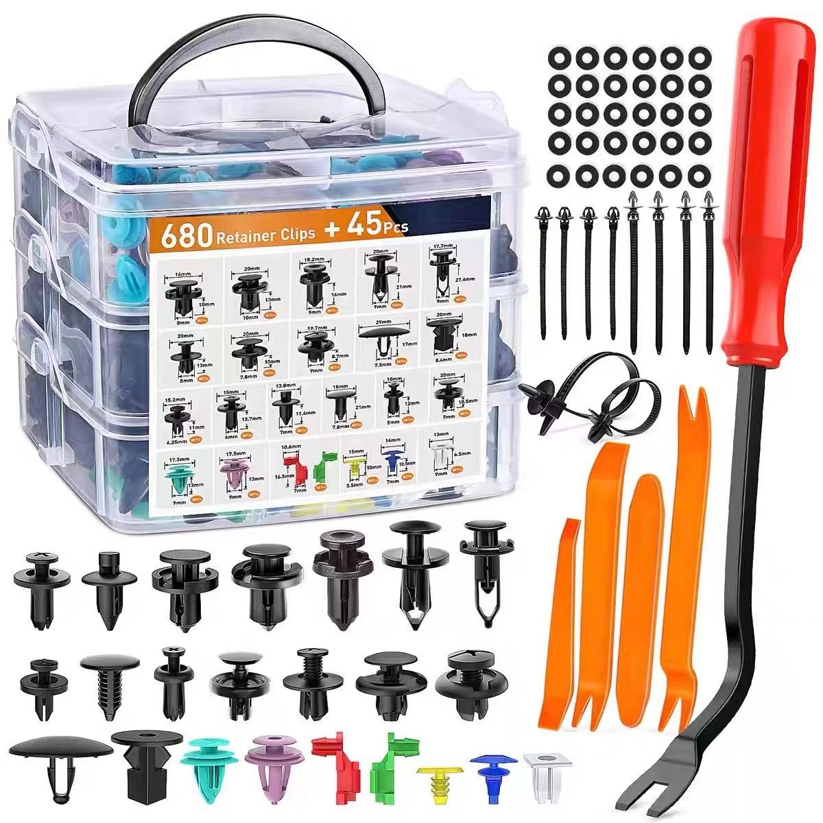 Car Fastening Clip Set 680-Piece Organizer Box & Removal Tool