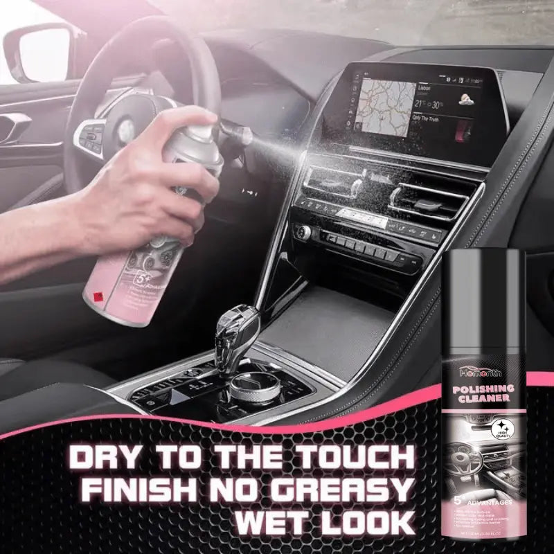 Car Interior Polish Spray Dry Finish Leather Plastic Rubber