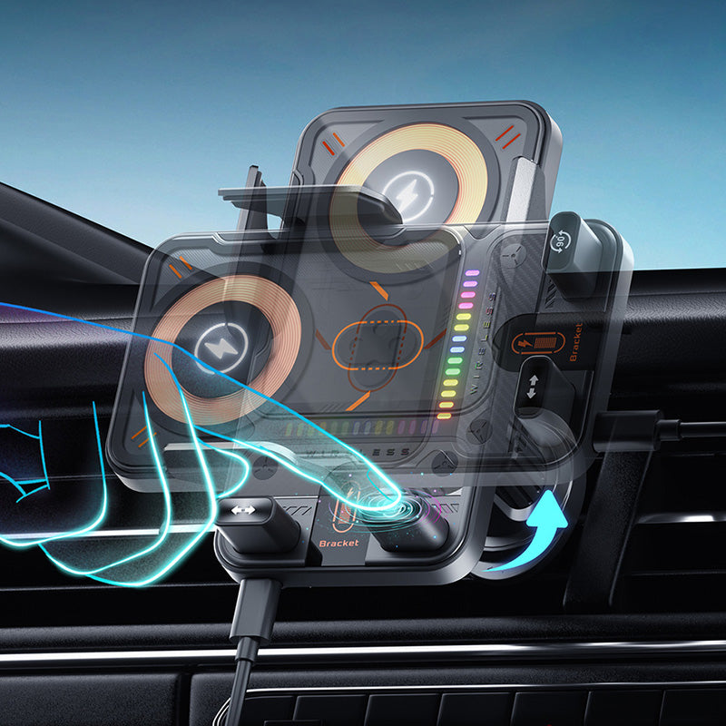Car Phone Mount 15W Fast Wireless Auto-Clamp Vent Clip