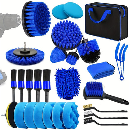 Car Wash Brush Set Drill Adapter & Microfiber Pads