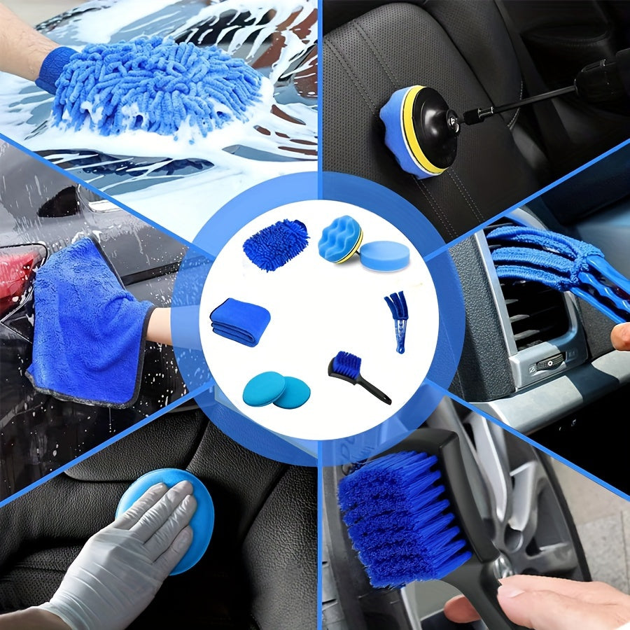 Car Wash Brush Set Drill Adapter & Microfiber Pads