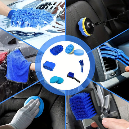 Car Wash Brush Set Drill Adapter & Microfiber Pads