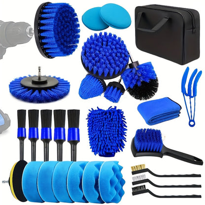 Car Wash Brush Set Drill Adapter & Microfiber Pads