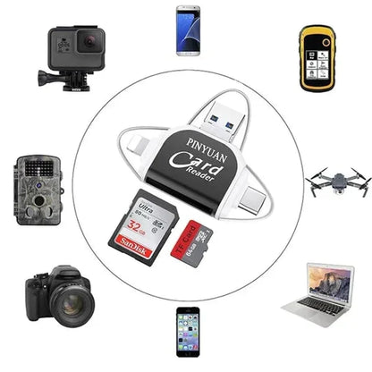 Card Reader 4-in-1 USB-C Lightning Micro-USB USB-A Keychain