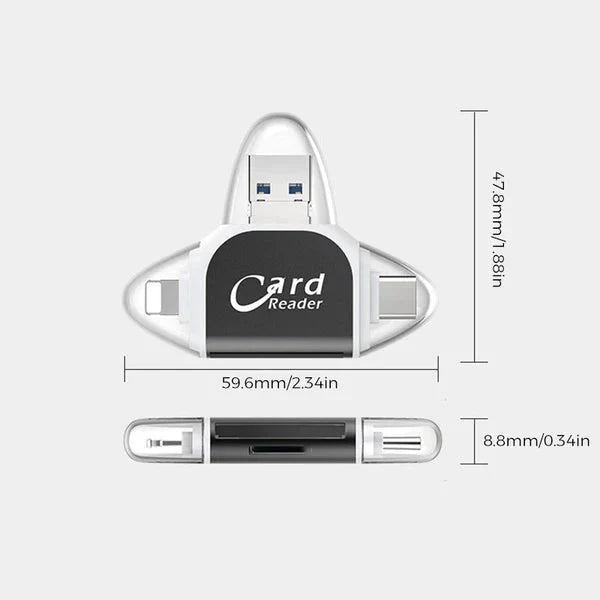 Card Reader 4-in-1 USB-C Lightning Micro-USB USB-A Keychain