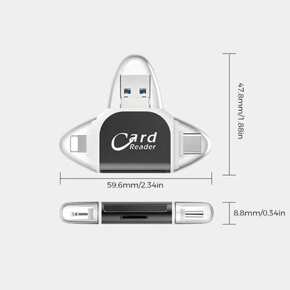 Card Reader 4-in-1 USB-C Lightning Micro-USB USB-A Keychain