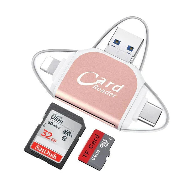 Card Reader 4-in-1 USB-C Lightning Micro-USB USB-A Keychain
