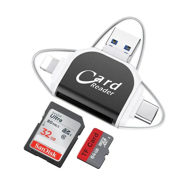Card Reader 4-in-1 USB-C Lightning Micro-USB USB-A Keychain