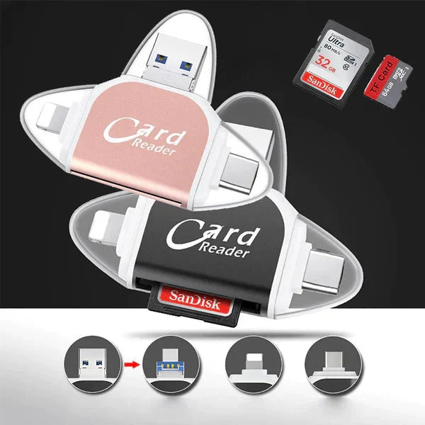 Card Reader 4-in-1 USB-C Lightning Micro-USB USB-A Keychain