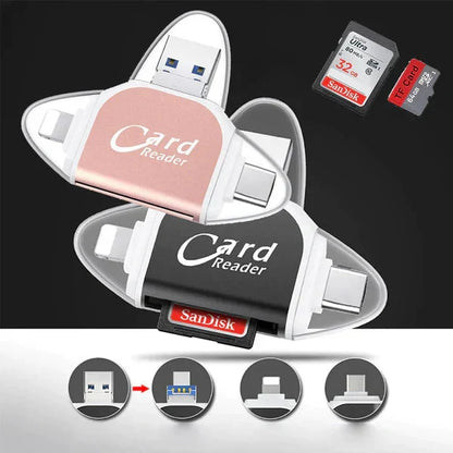 Card Reader 4-in-1 USB-C Lightning Micro-USB USB-A Keychain