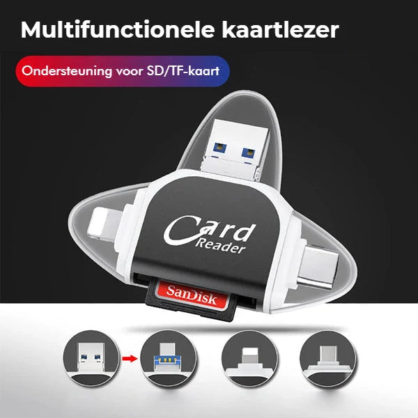 Card Reader 4-in-1 USB-C Lightning Micro-USB USB-A Keychain