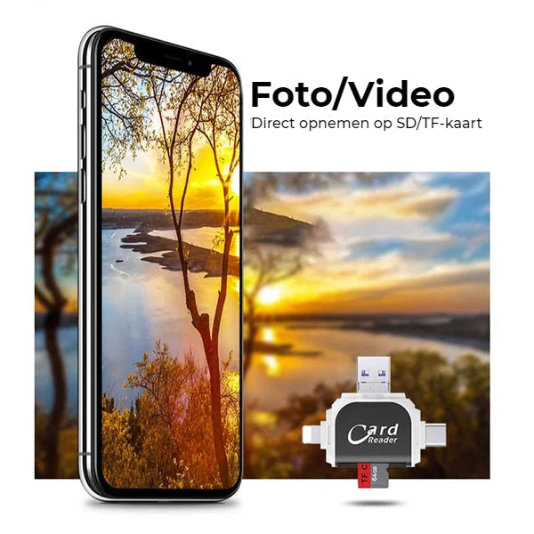 Card Reader 4-in-1 USB-C Lightning Micro-USB USB-A Keychain