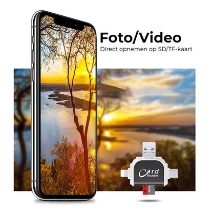 Card Reader 4-in-1 USB-C Lightning Micro-USB USB-A Keychain