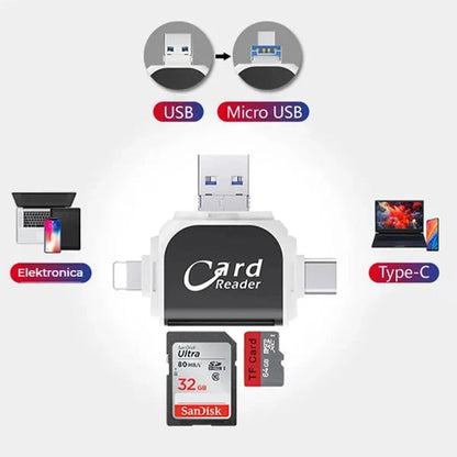 Card Reader 4-in-1 USB-C Lightning Micro-USB USB-A Keychain