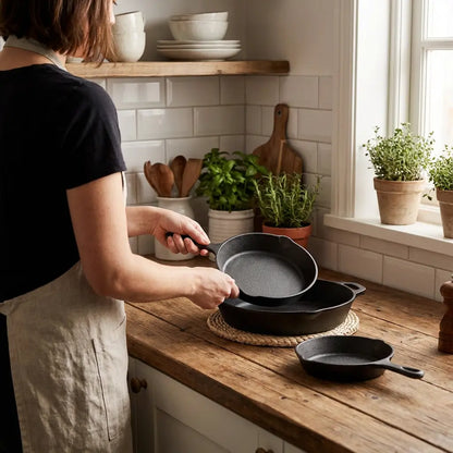 Cast Iron Pan Set 3-Piece Oven & Induction Safe