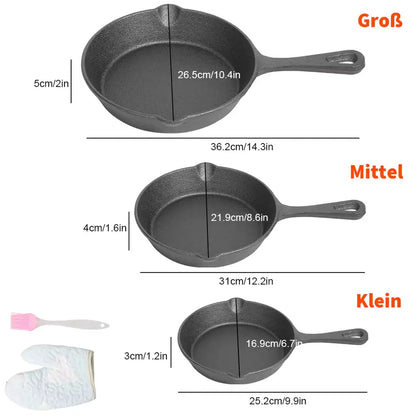 Cast Iron Pan Set 3-Piece Oven & Induction Safe