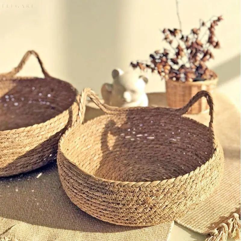 Cat Bed Bamboo Woven Raised Edge Removable Plush Cushion