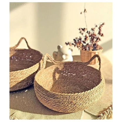 Cat Bed Bamboo Woven Raised Edge Removable Plush Cushion