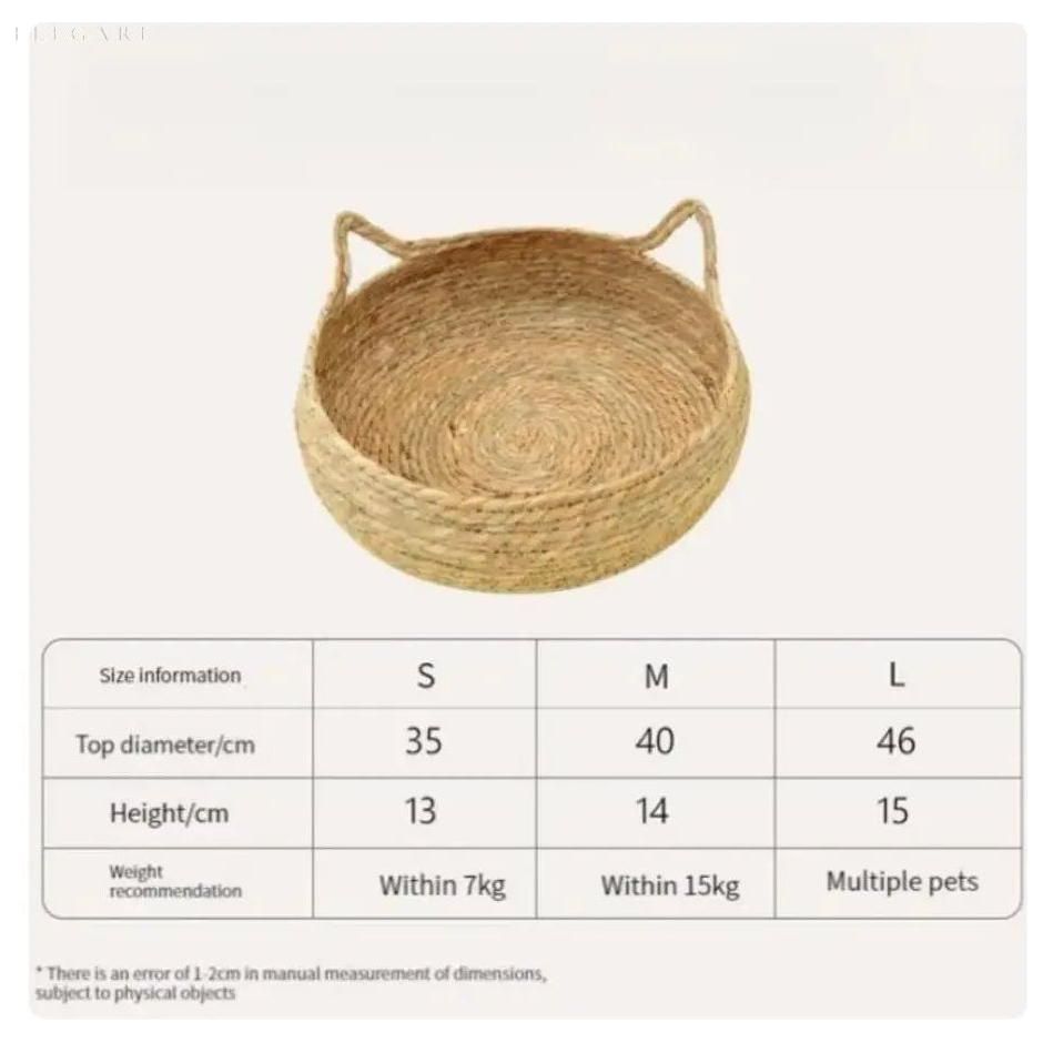 Cat Bed Bamboo Woven Raised Edge Removable Plush Cushion