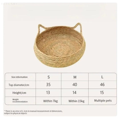 Cat Bed Bamboo Woven Raised Edge Removable Plush Cushion