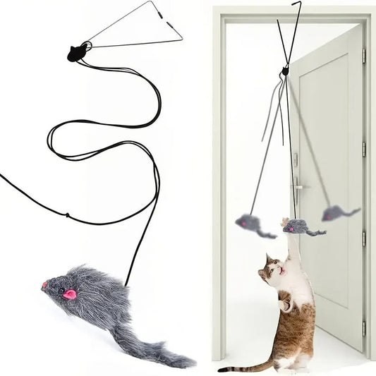 Cat Door Toy Swinging Mouse Elastic Cord & Adjustable Hook