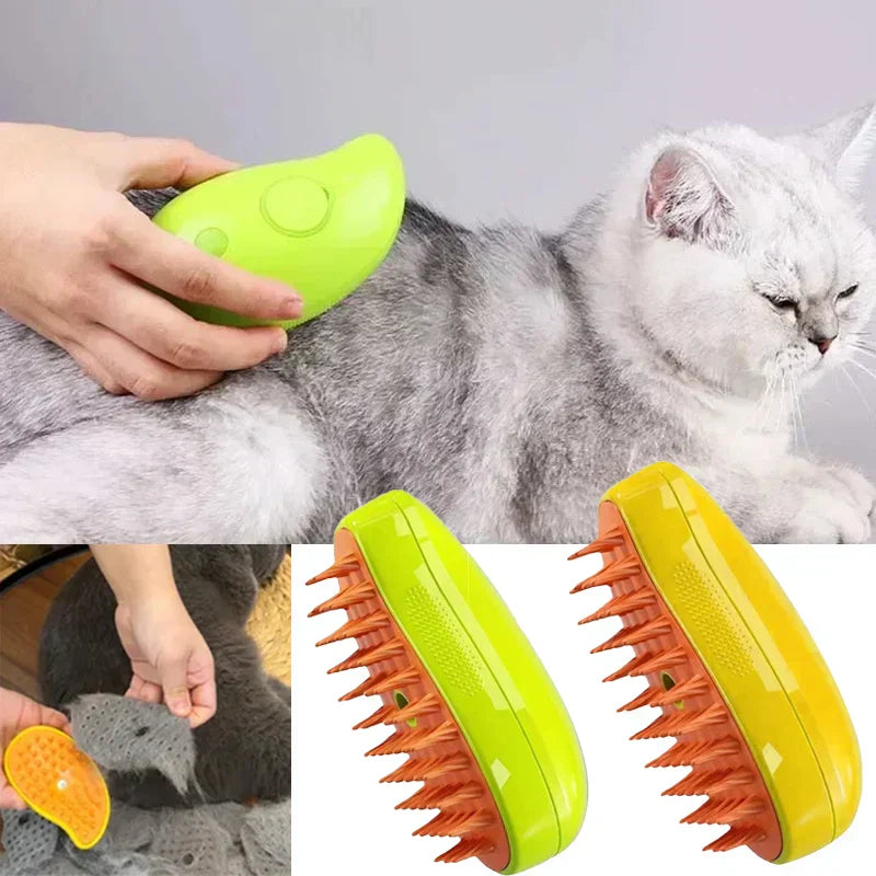 Cat Grooming Brush 3-in-1 Silicone Tips & Steam