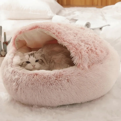 Cat & Small Dog Bed Semi-Enclosed Plush Non-Slip Base