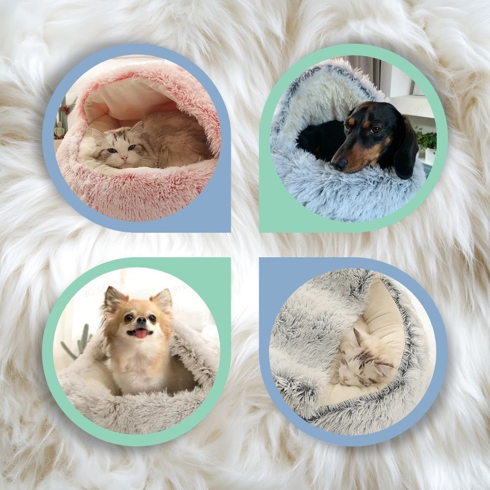 Cat & Small Dog Bed Semi-Enclosed Plush Non-Slip Base