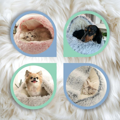 Cat & Small Dog Bed Semi-Enclosed Plush Non-Slip Base