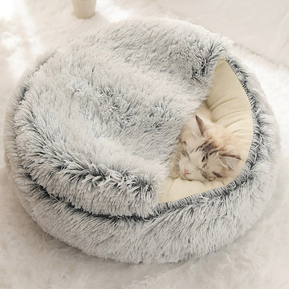 Cat & Small Dog Bed Semi-Enclosed Plush Non-Slip Base